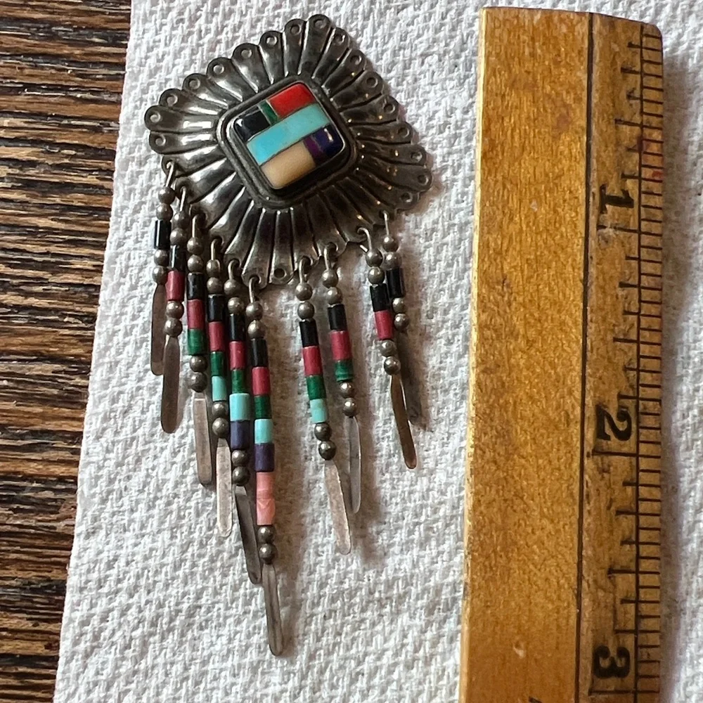Stamped Sterling Southwest inlay QT Heishi pendant turquoise coral onyx